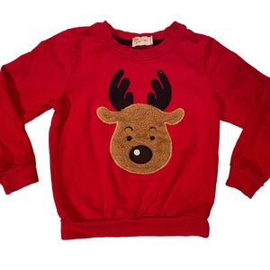 Festive Red Kids Sweatshirt with Reindeer Design